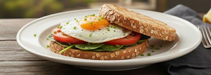 Haferflockensandwich mit Ei und Tomate
